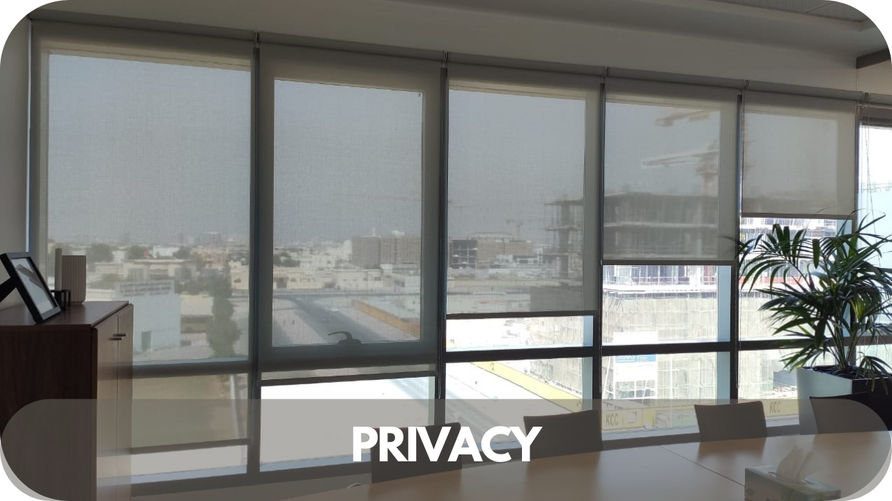 Privacy with sheer curtains and sunscreen blinds