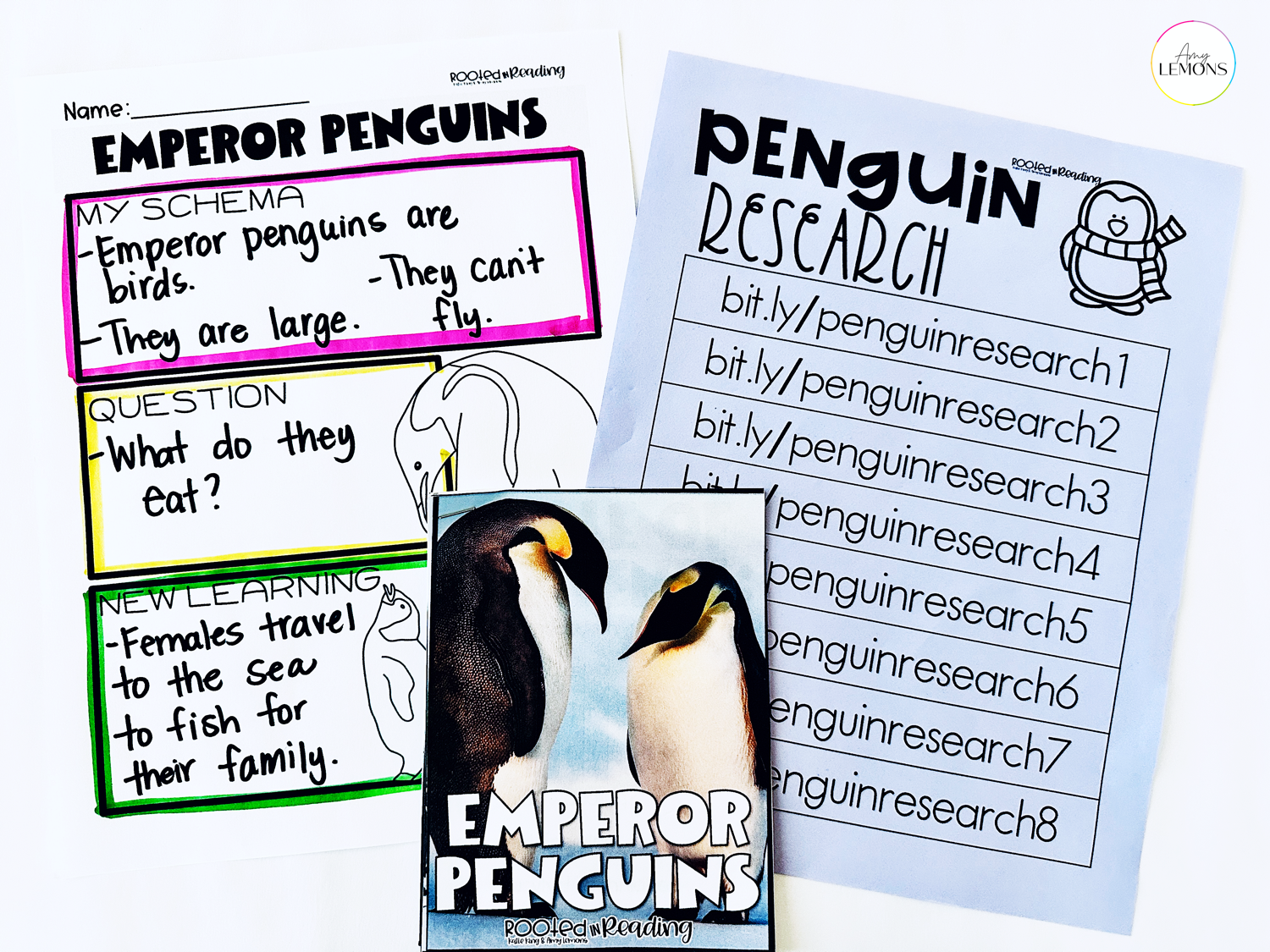 Penguin research links and emperor penguin book with research chart