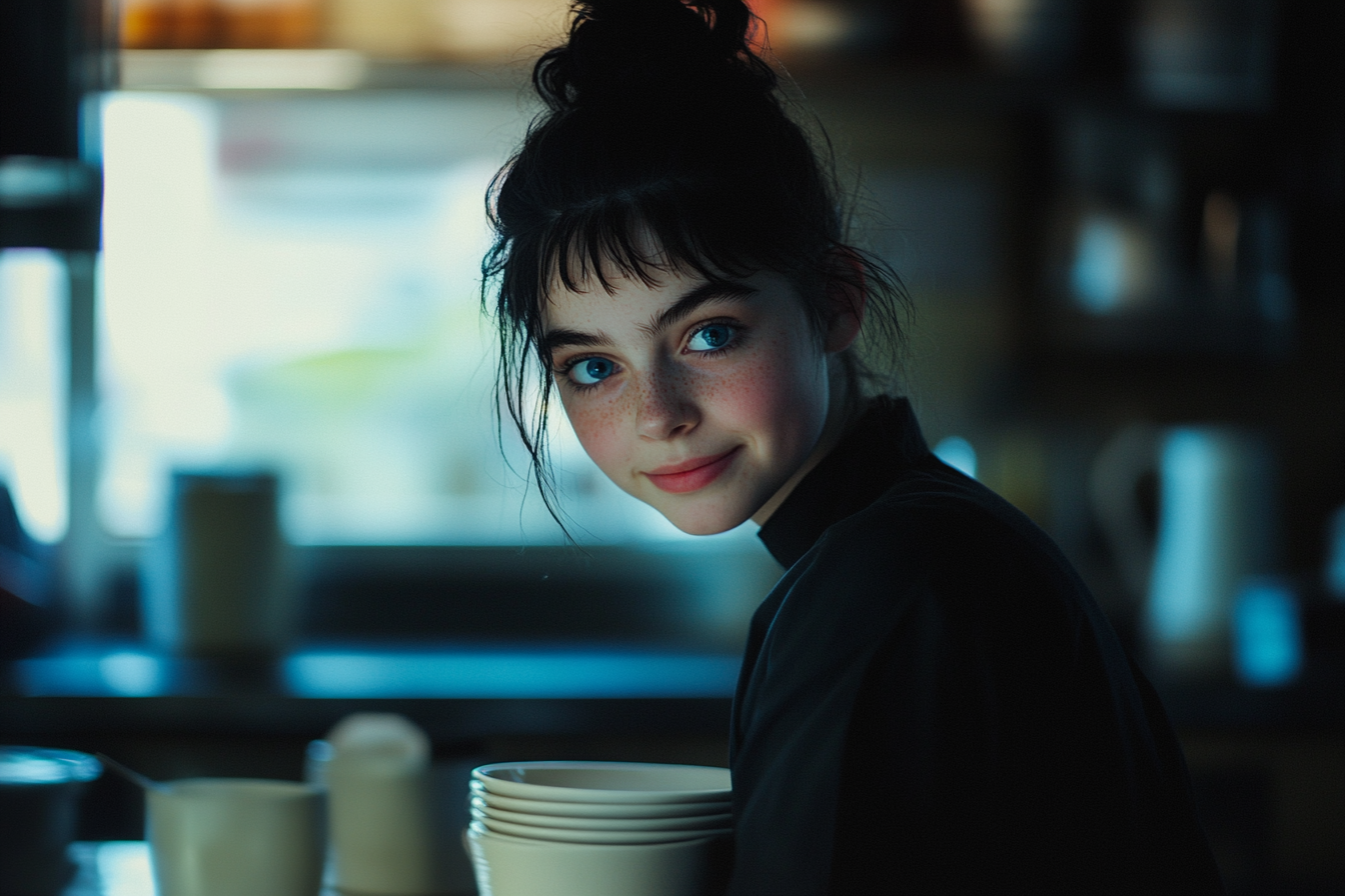 Teen girl working in a restaurant | Source: Midjourney