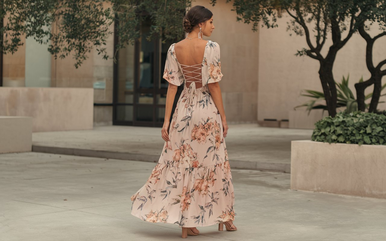 Astr Stasia Floral Lace Up Maxi Dress