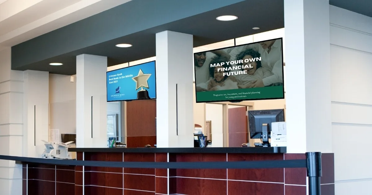 Digital bulletin boards for banks and financial services.