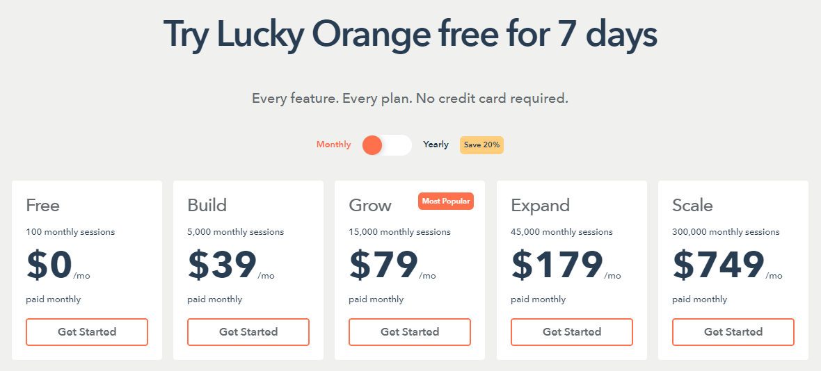 Lucky Orange pricing 