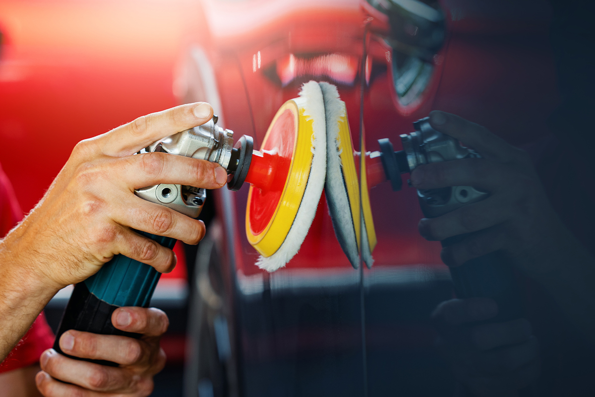 The process of car polish involves a polishing compound and a machine polisher