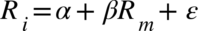 {"mathml":"<math style=\"font-family:stix;font-size:16px;\" xmlns=\"http://www.w3.org/1998/Math/MathML\"><mstyle mathsize=\"16px\"><msub><mi>R</mi><mi>i</mi></msub><mo>=</mo><mi>&#x3B1;</mi><mo>+</mo><mi>&#x3B2;</mi><msub><mi>R</mi><mi>m</mi></msub><mo>+</mo><mi>&#x3F5;</mi></mstyle></math>","truncated":false}
