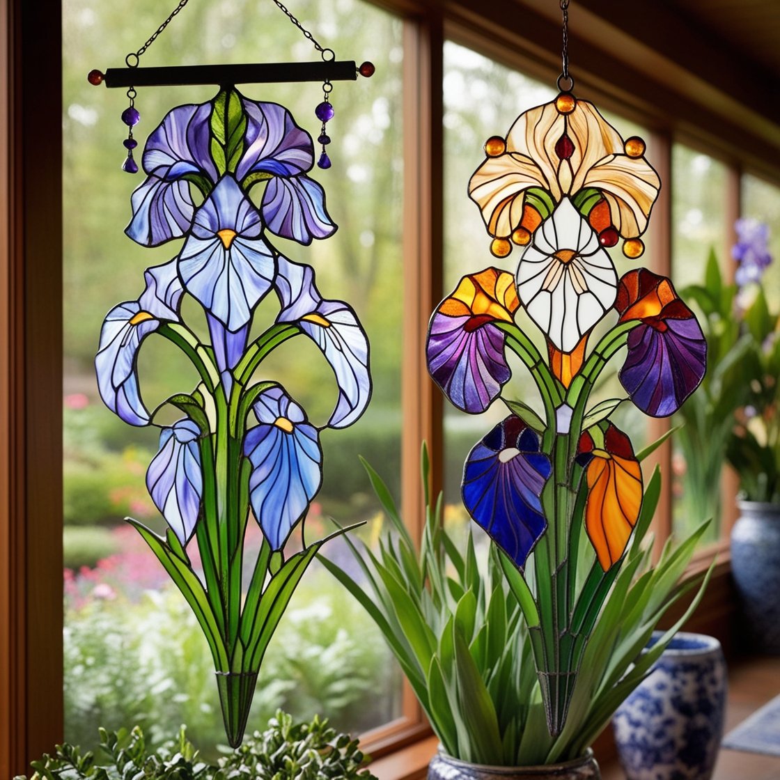 MMA Iris stained glass hangings