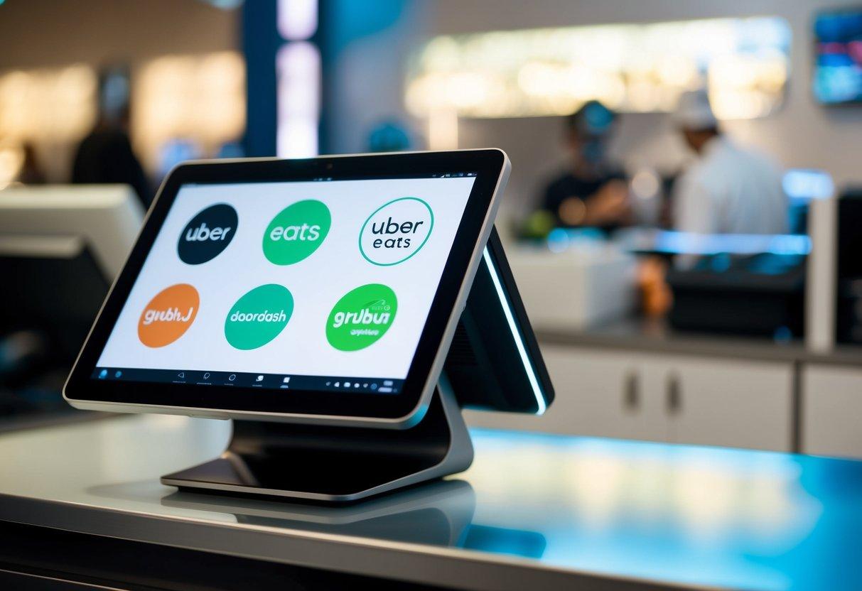 A modern point of sale system with integrated logos for UberEats, DoorDash, and Grubhub