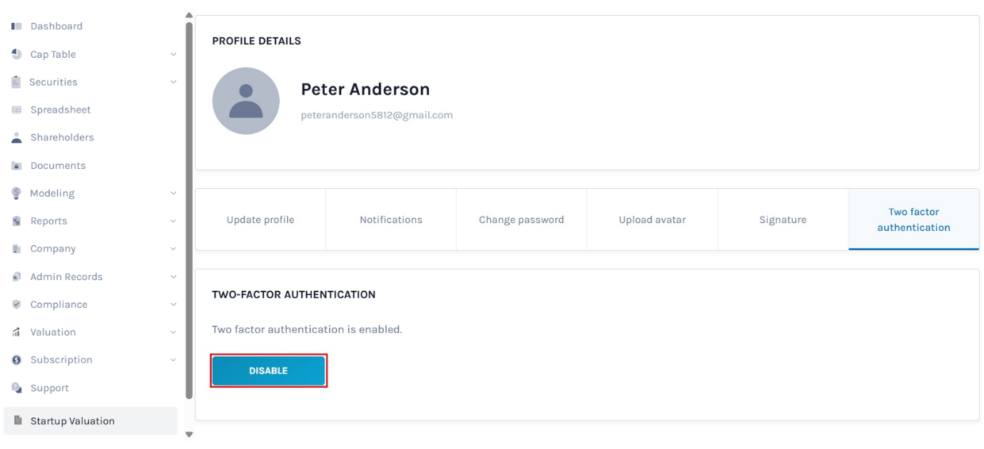Disable two factor authentication 