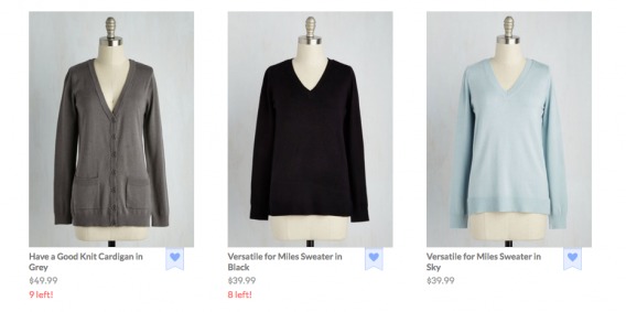 low stock left on clothing site to amplify scarcity.