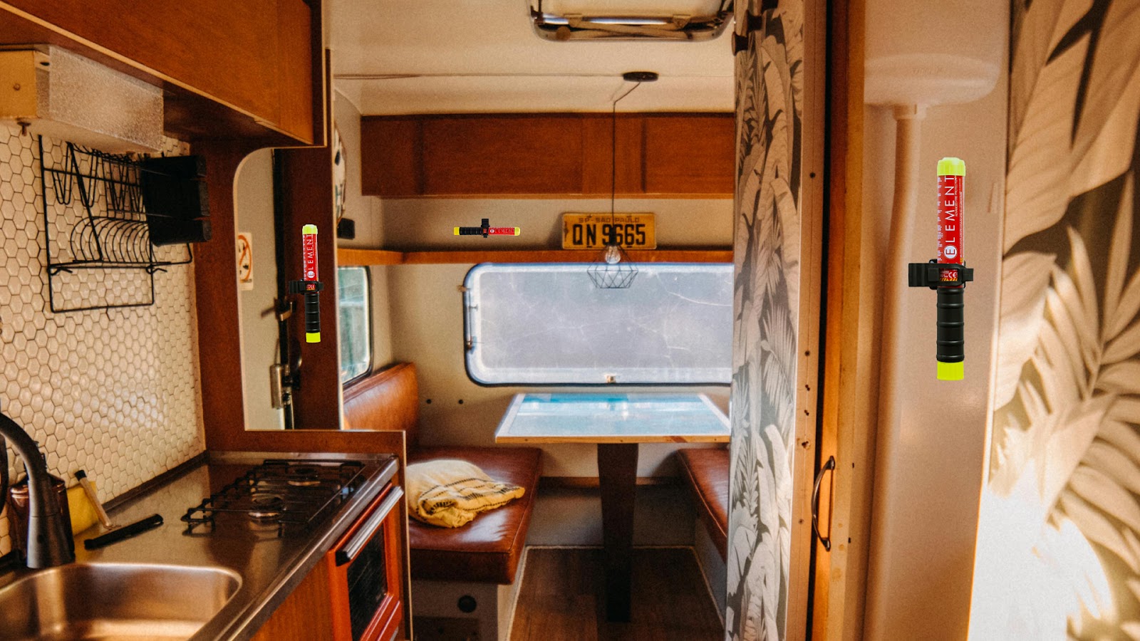 Fire extinguisher mounted on wall in RV