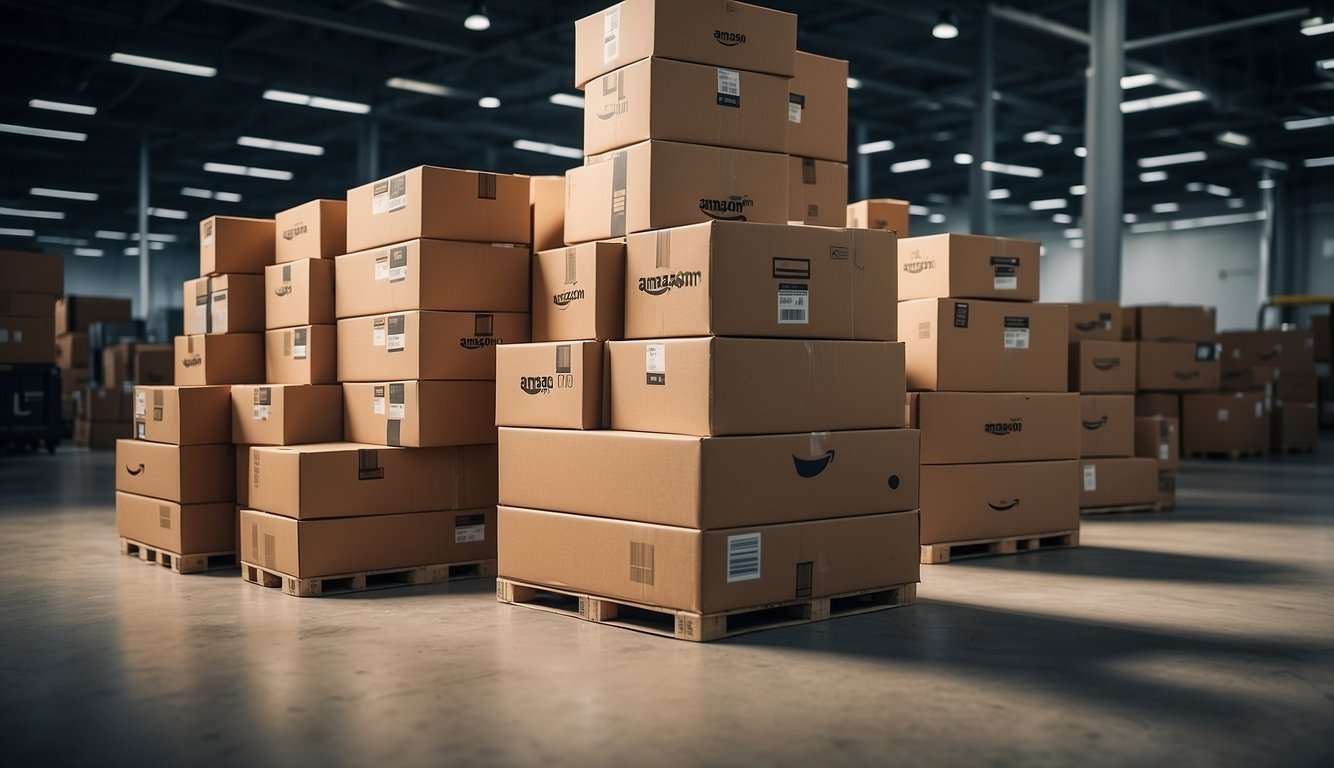 Amazon packages stacked neatly, ready for shipment