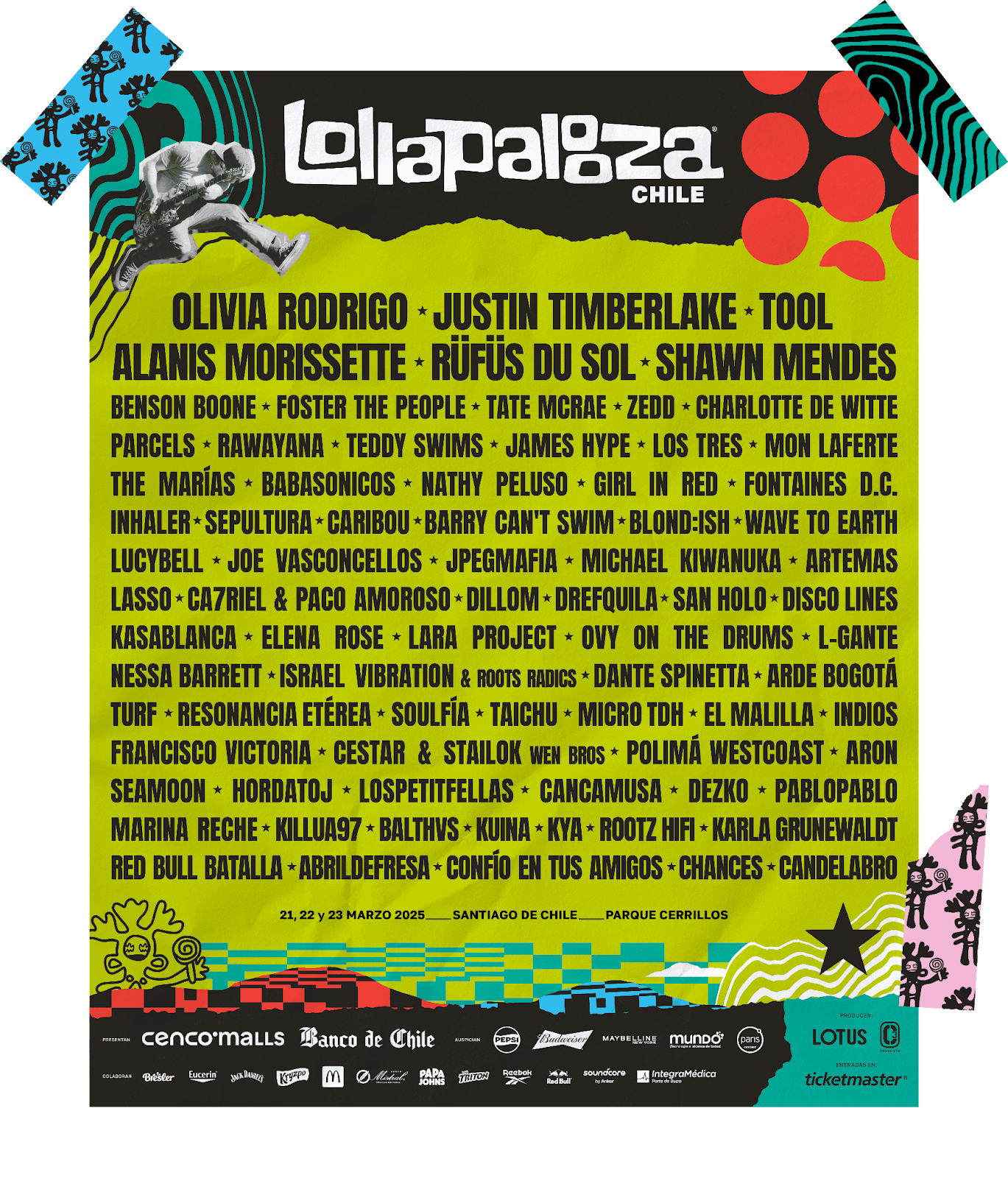 Cartel oficial del line-up del Lollapalooza Chile 2025