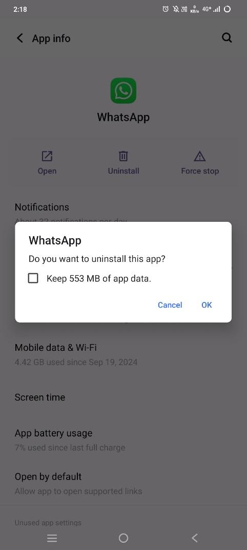 uninstall WhatsApp from your Android device