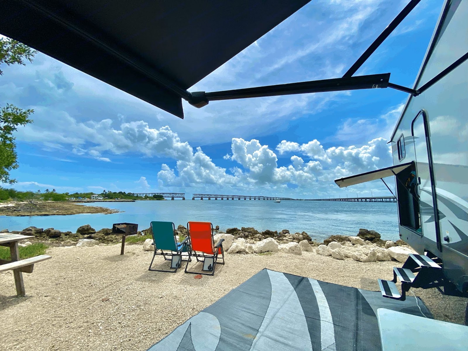 RV set up by the beach 