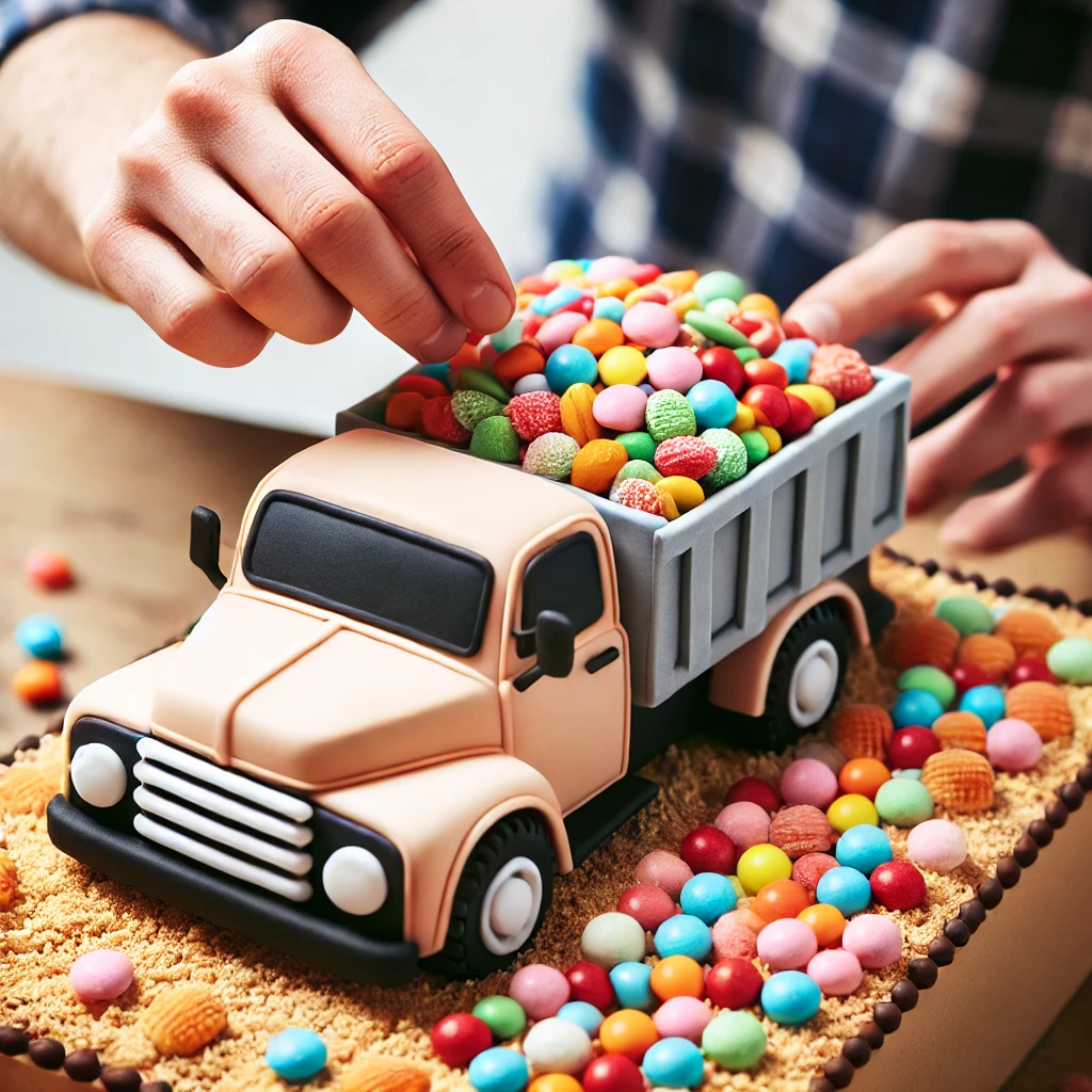 Filling the Truck Bed with Candies or Crushed Cookies