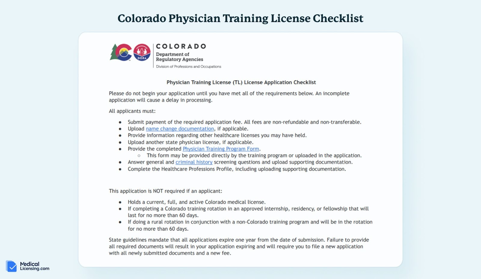 colorado physician training license checklist