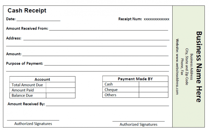 Contoh kwitansi cash receipt