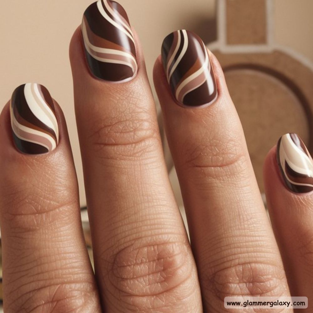 Dark Fall Nails having Chocolate Swirls
