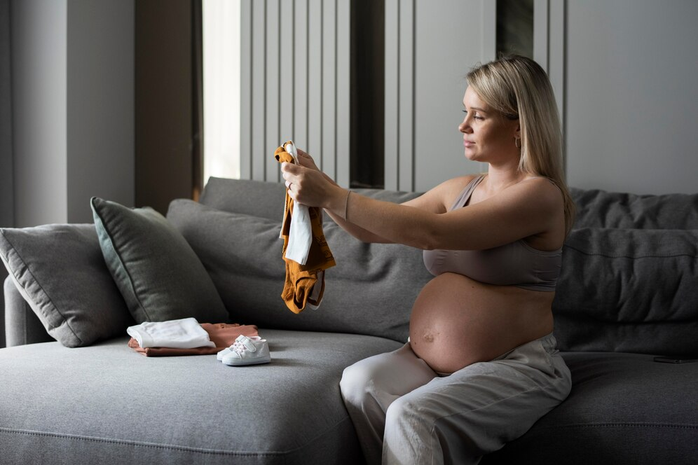 Pregnant Woman Feeling Tired While Ironing