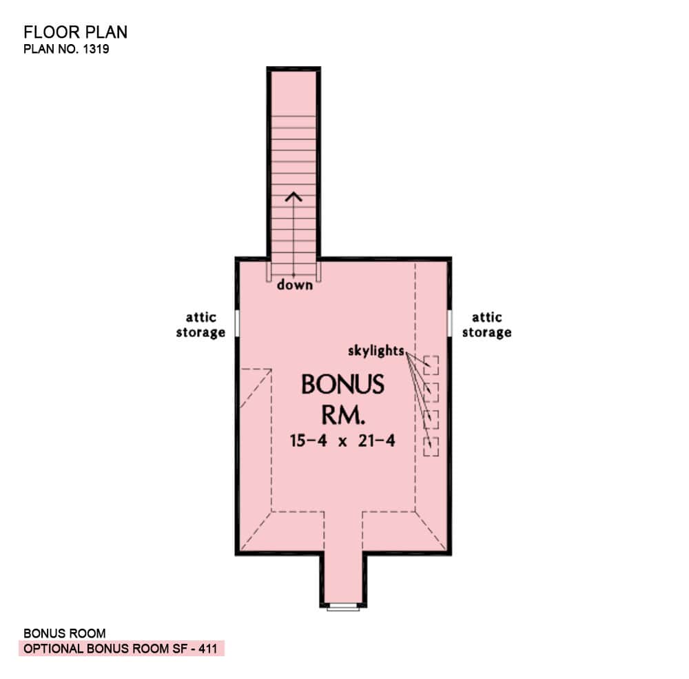 Bonus level floor plan with skylights and attic storage.