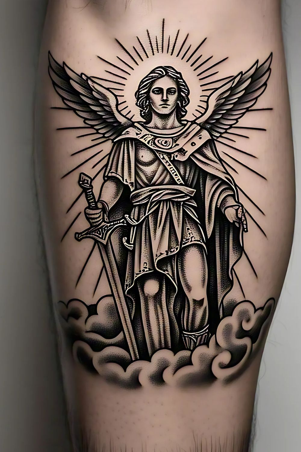 Saint Michael Tattoo on the Calf
