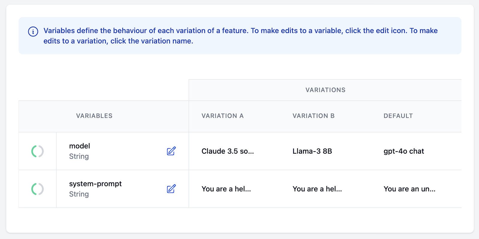 2 variables set up in the experiment - model and system prompt