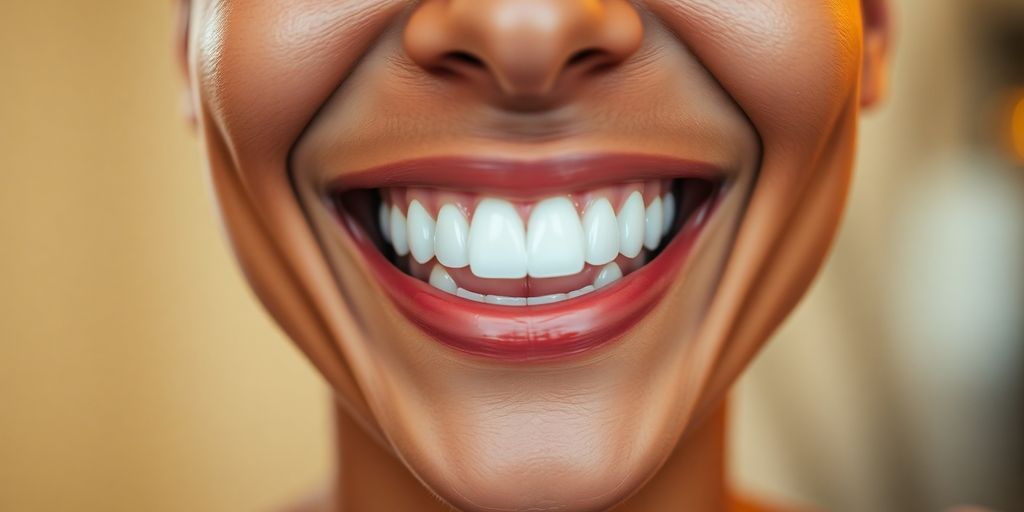 Smiling person showing off their dental implants.