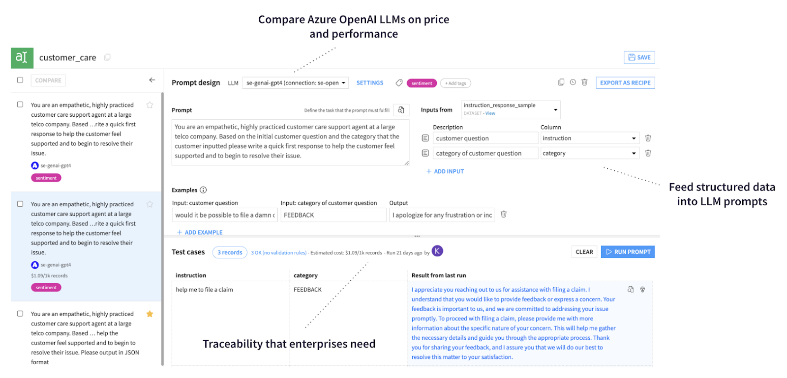 compare Azure OpenAI LLMs in Dataiku