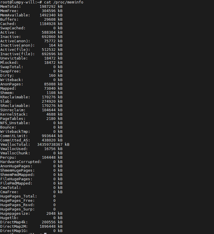 Kết quả tập tin /proc/meminfo