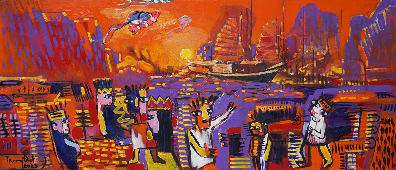 Tác phẩm “Festival Hạ Long” của họa sĩ Trần Trọng Đạt trong triễn lãm "Gặp  gỡ mùa Thu" 