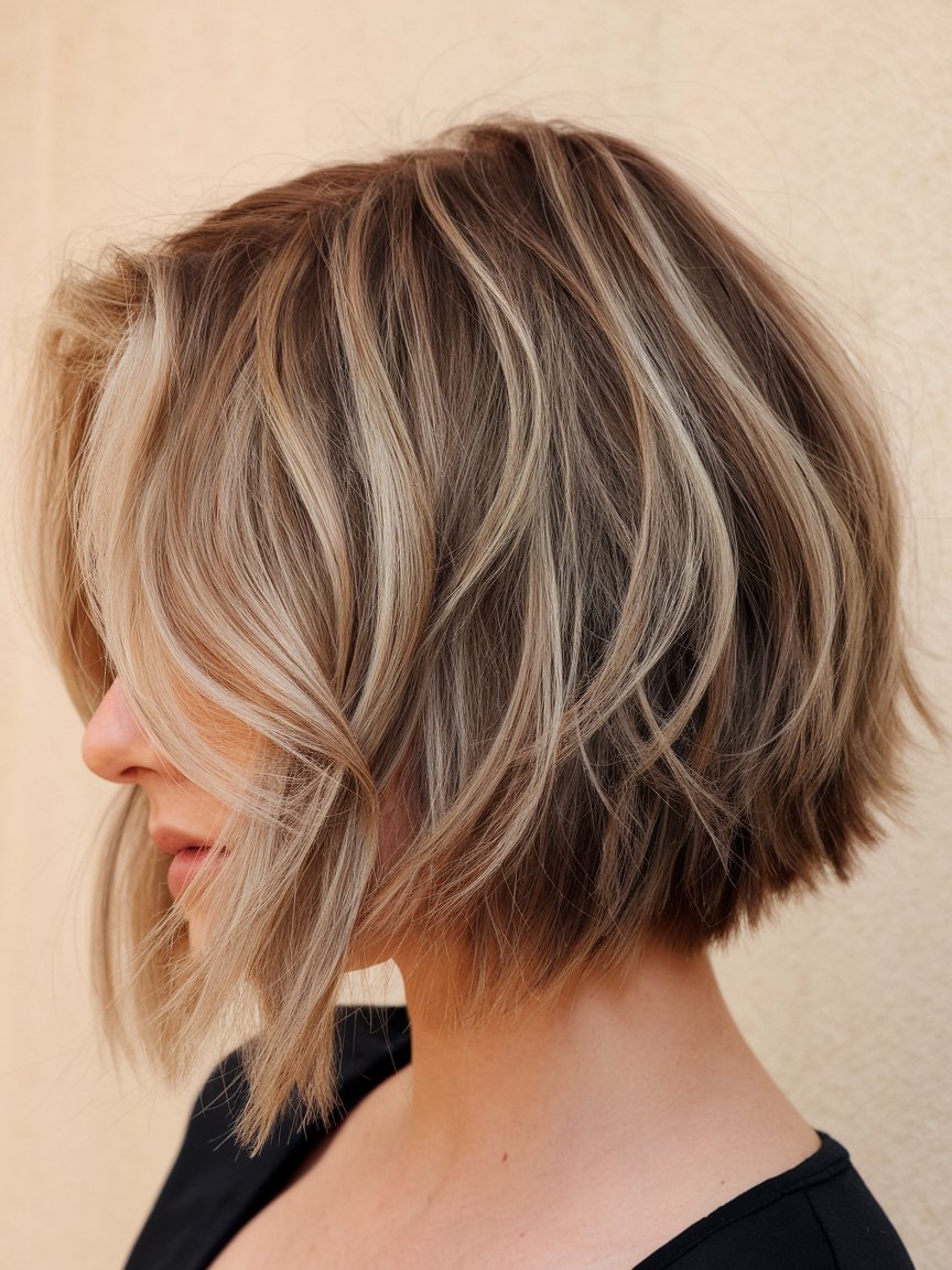 32. Textured Bob with Muted Highlights