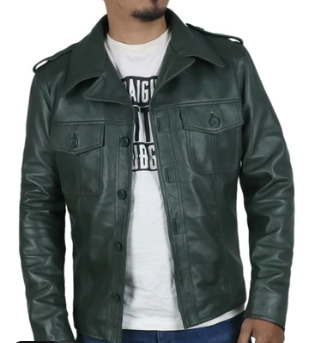 Pristix Green Aviator Leather Jacket