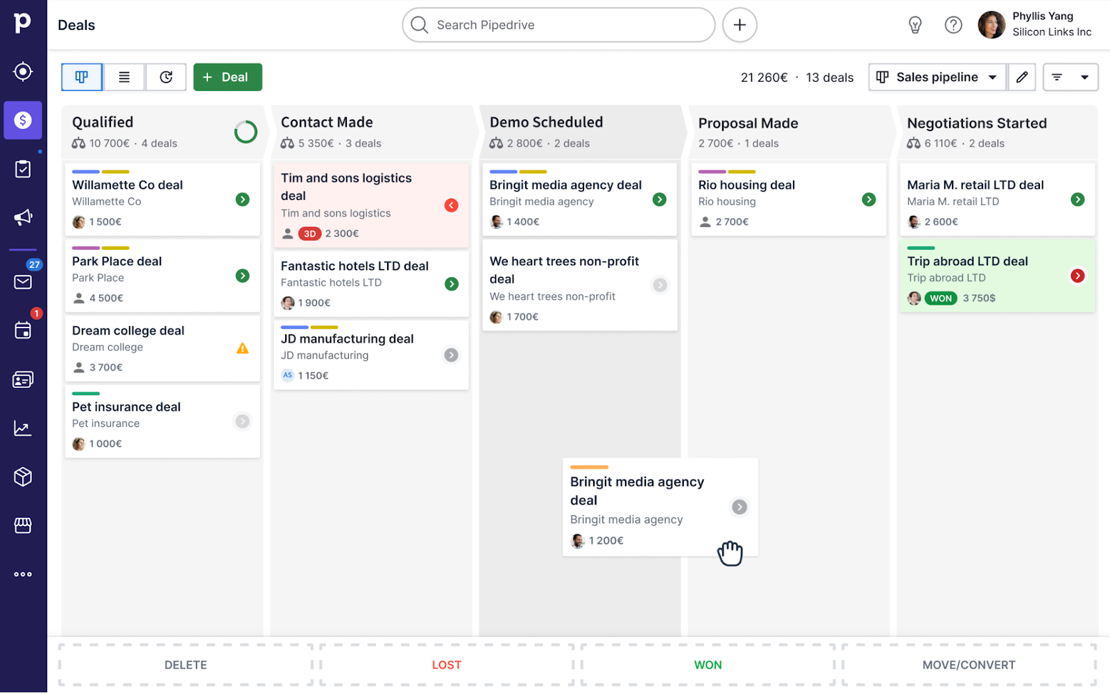 screenshot of pipedrive Contact Management Software Solutions