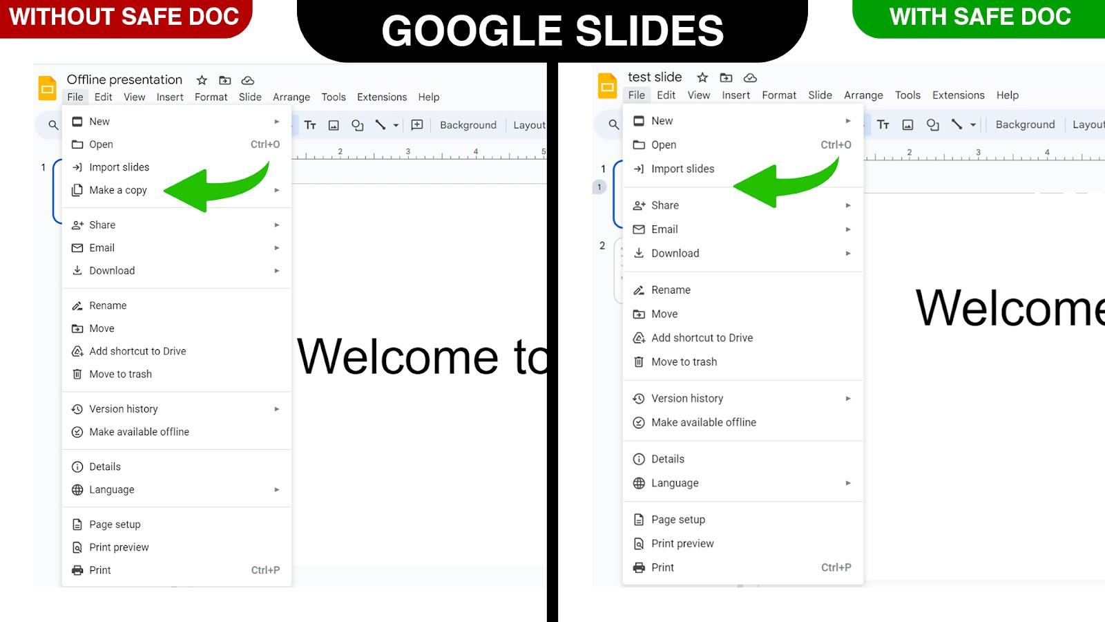 Safe Doc removes the Make a Copy option in Google Slides