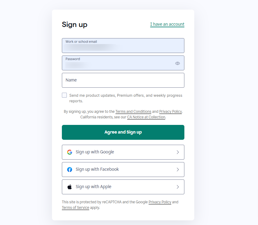 Grammarly Sign up