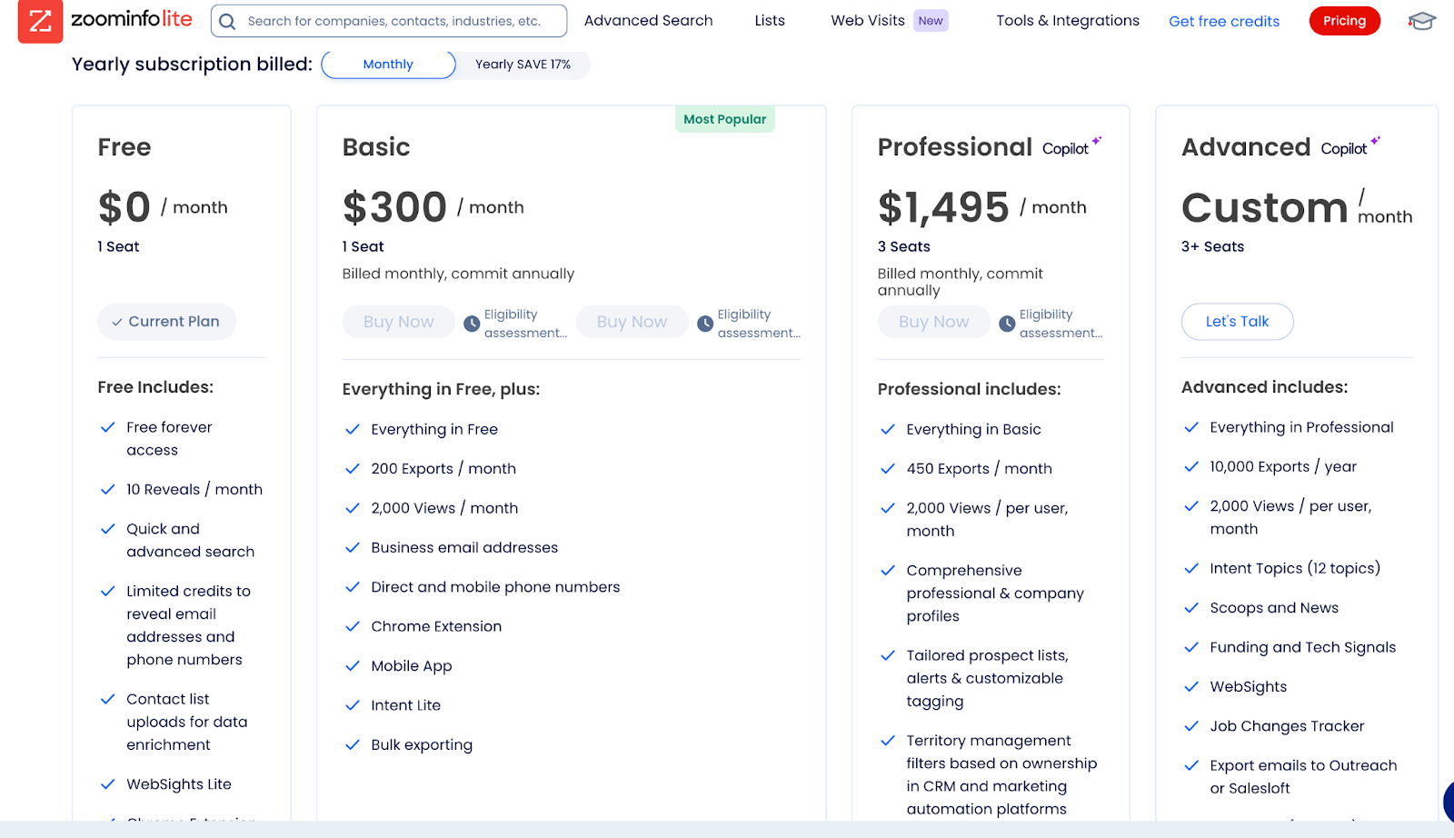 ZoomInfo Pricing Plans