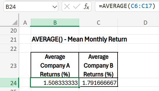 statistical functions in excel - average