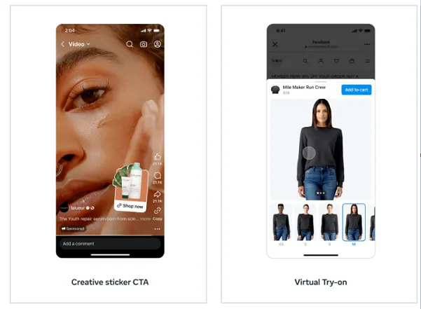 Meta Advantage+ Virtual Try-on and creative sticker CTA