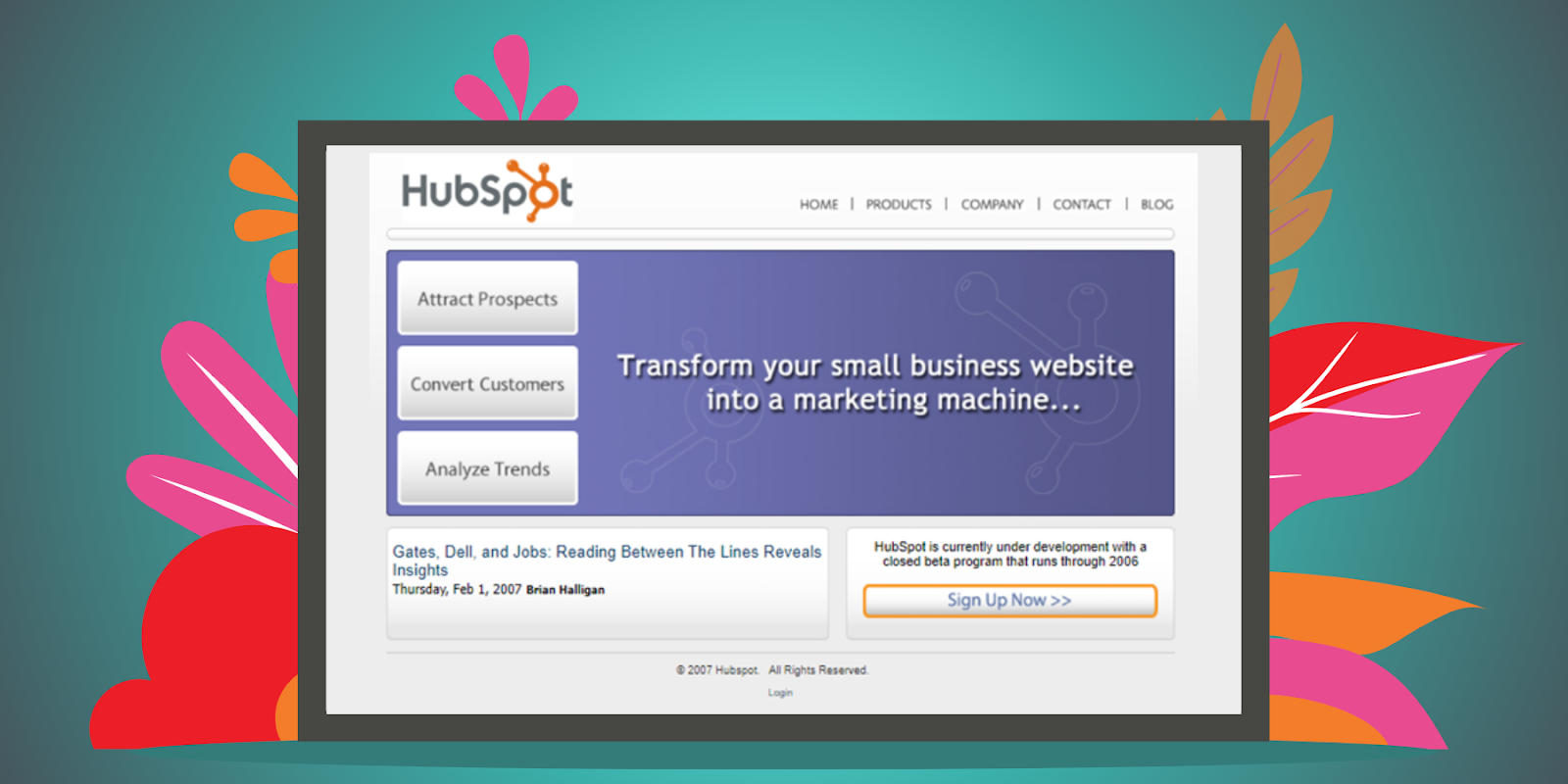 Screenshot of the early HubSpot CRM interface from 2007, showing its basic design and functionality.