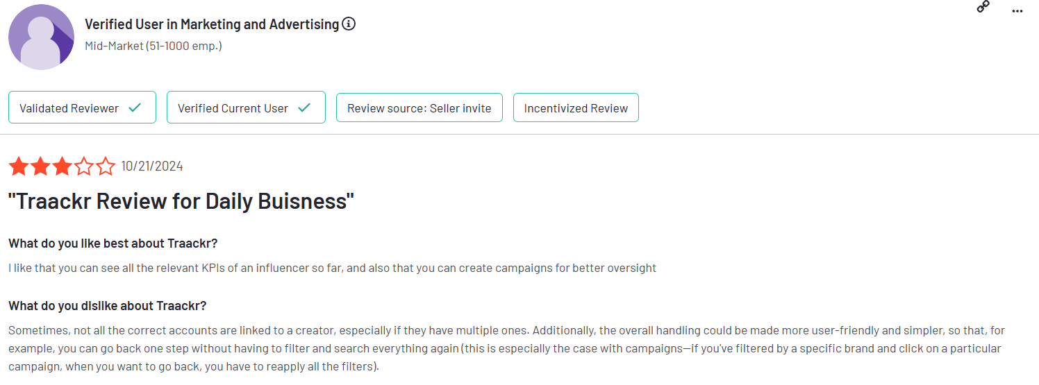 Traackr user reviews