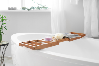 how to make a spa like bathroom with smart design choices freestanding tub with wood tray and aromatherapy custom built michigan