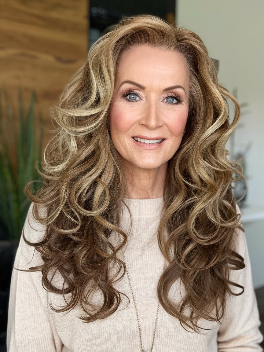 11- Long Voluminous Curls with Face-Framing Highlights