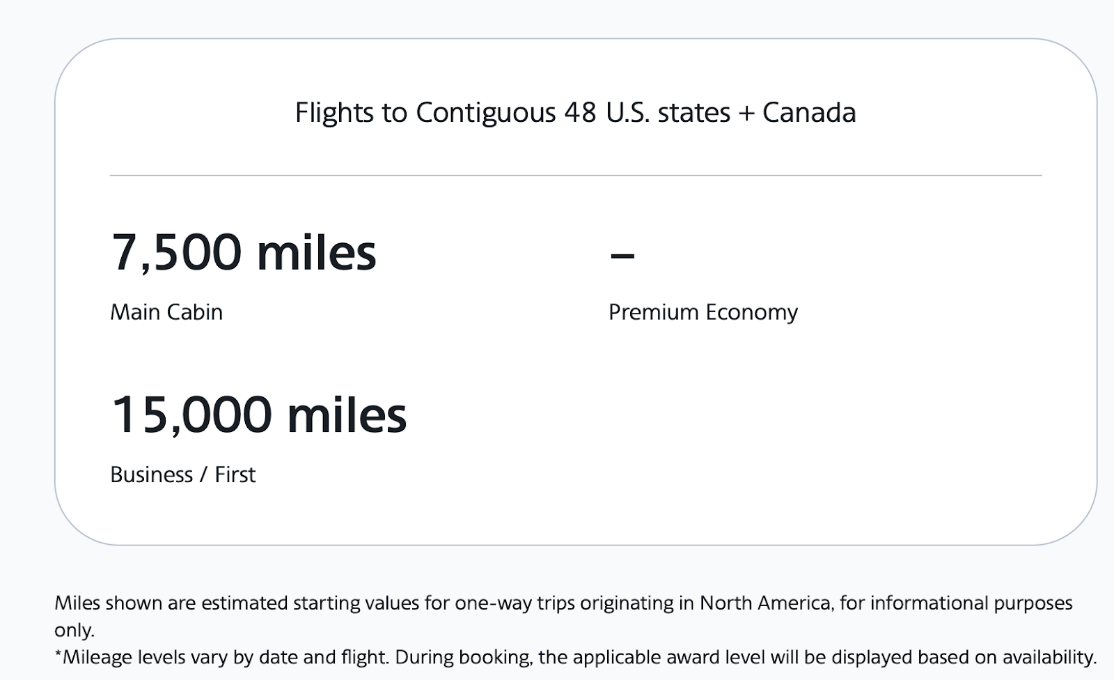 AA starting value for flights in the US and Canada