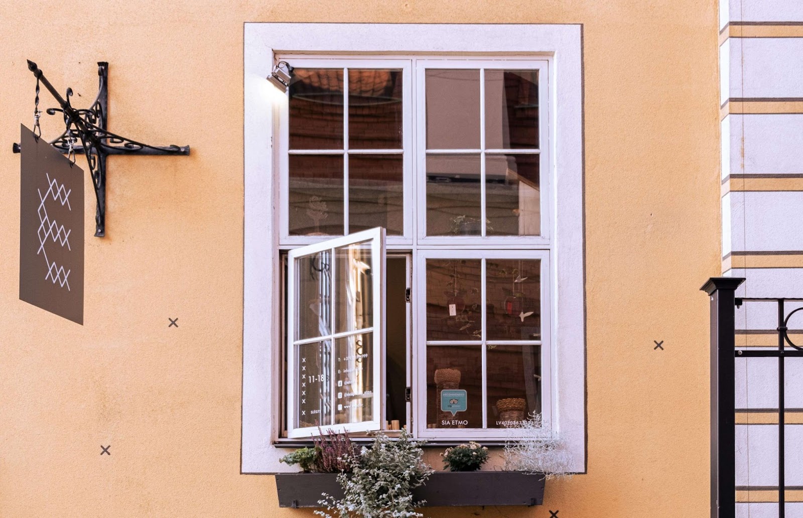 Casement windows with one opened outwards.