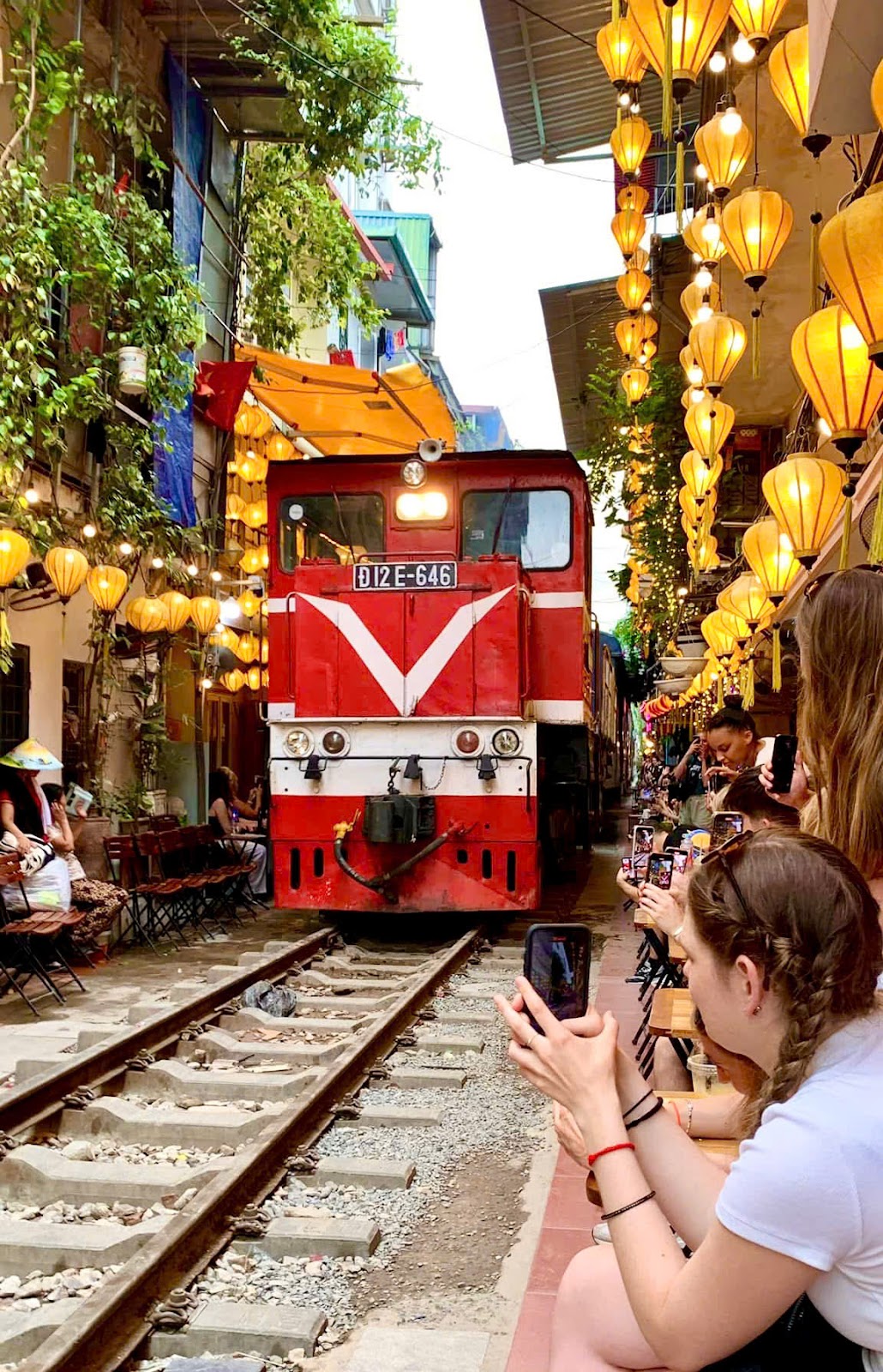 passing train in Hanoi train street