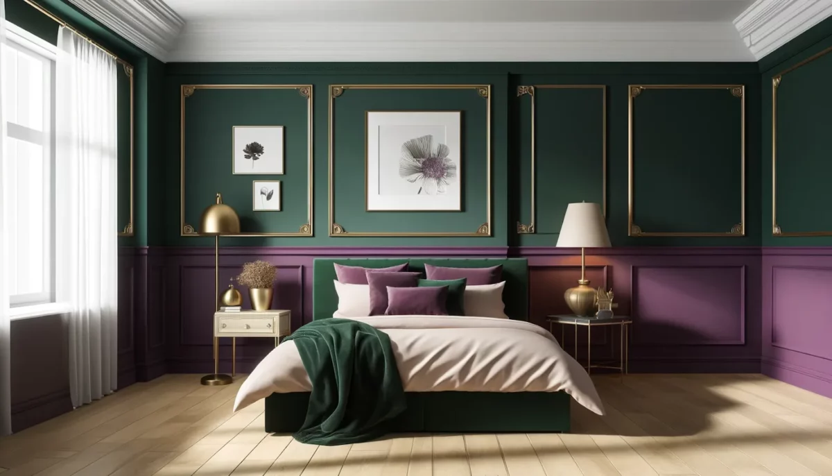 purple two colour combination for bedroom wall