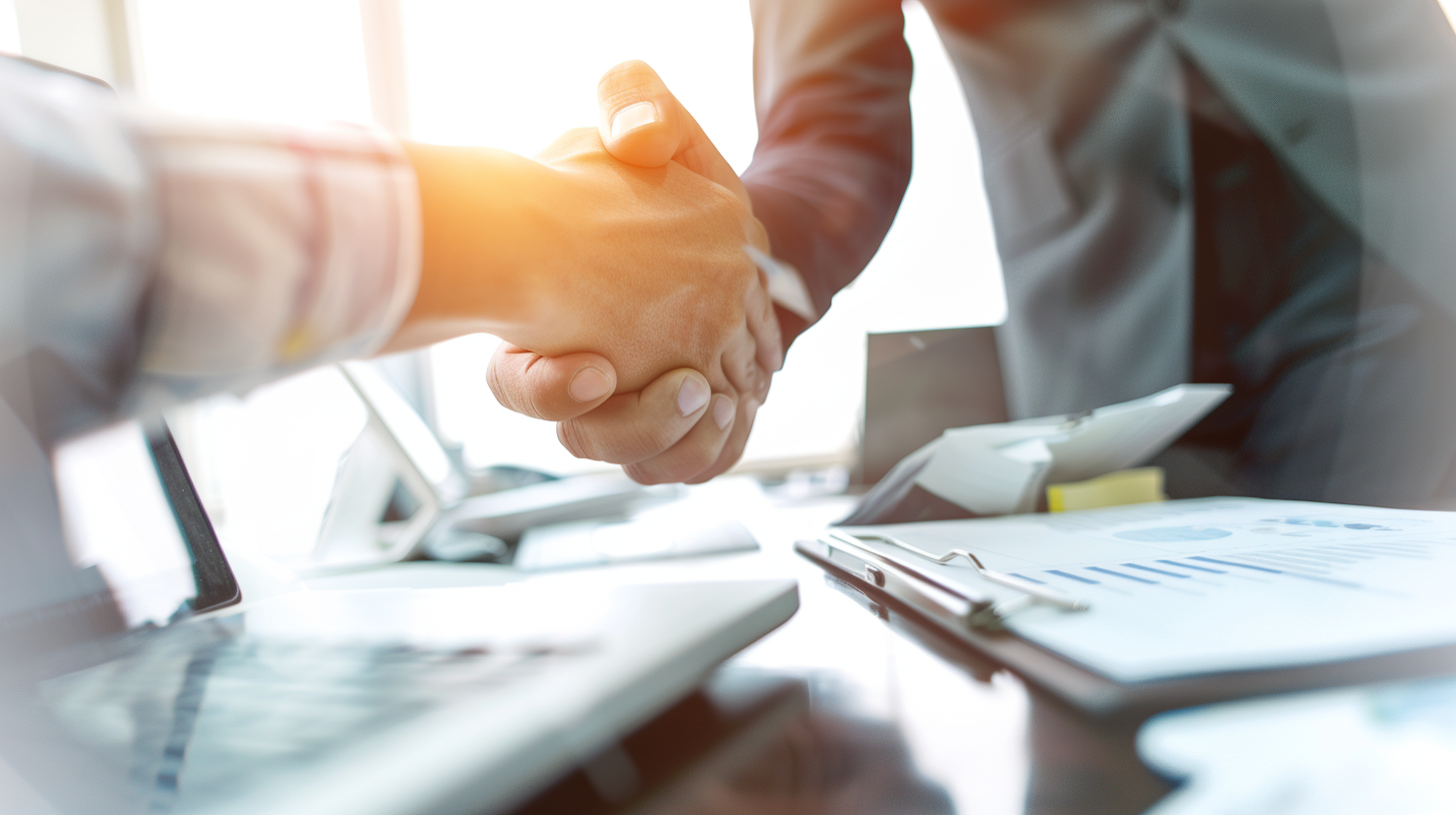 a photo of a firm handshake in success business venture