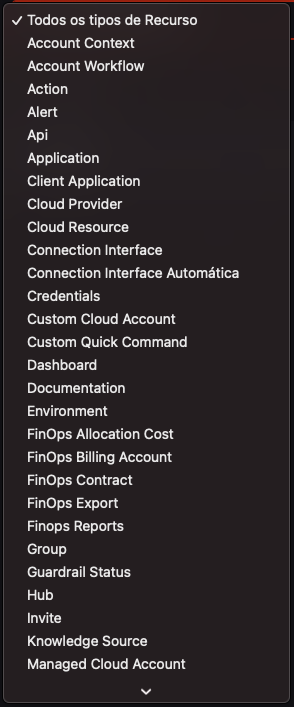 Imagem com tipos de recursos listados que podem ser adicionados aos grupos.
