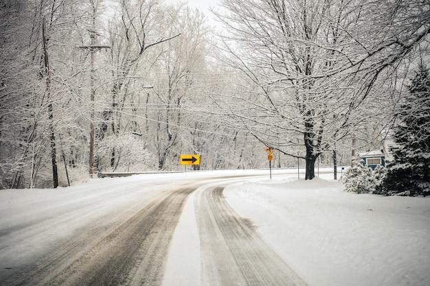 Beautiful scenery of the snowy field in the countryside of Pennsylvania