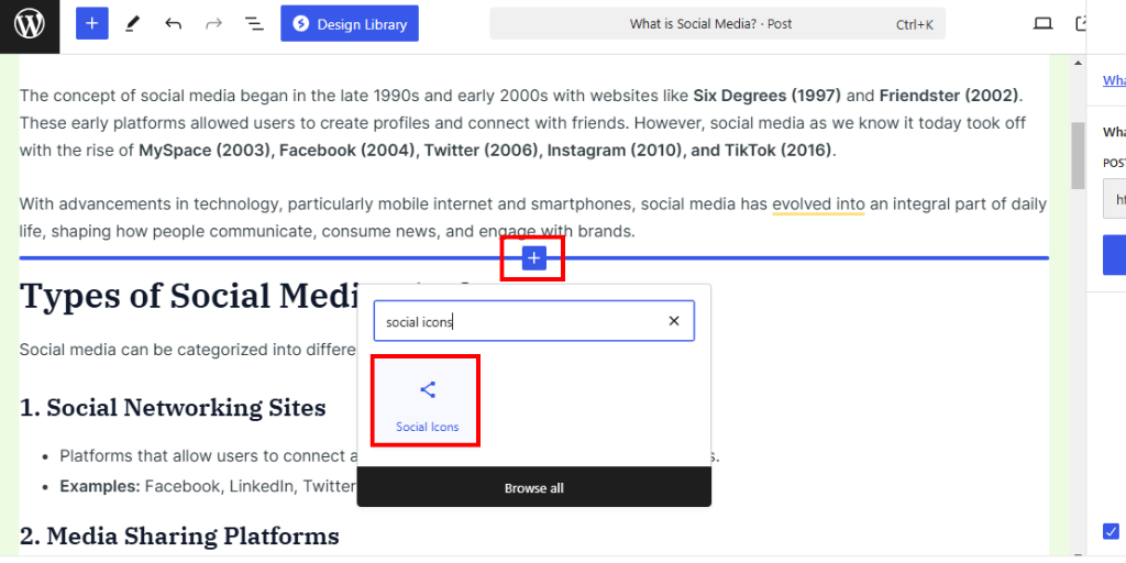 Add Social Icons Block