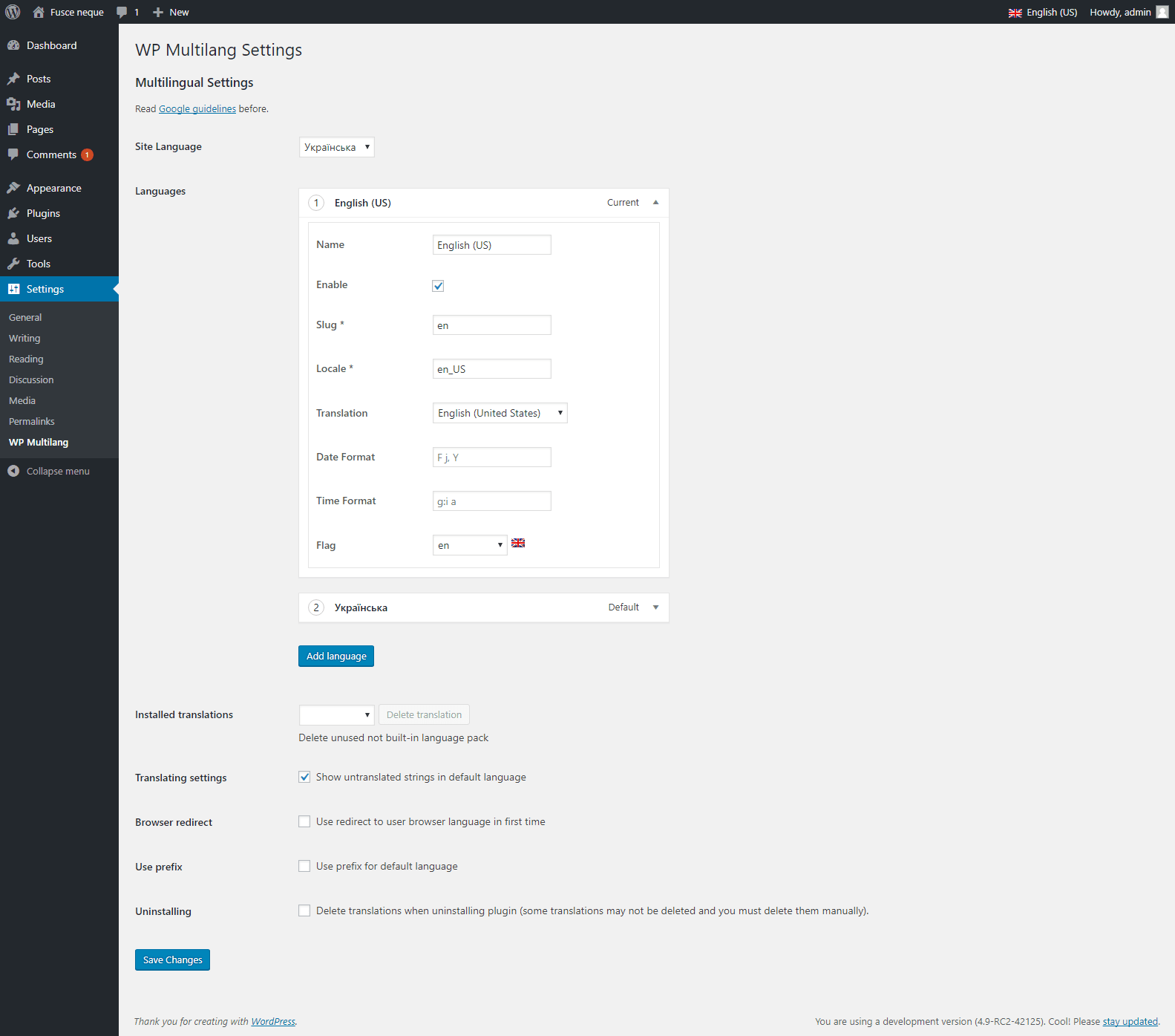 WP Multilang WordPress translation plugin